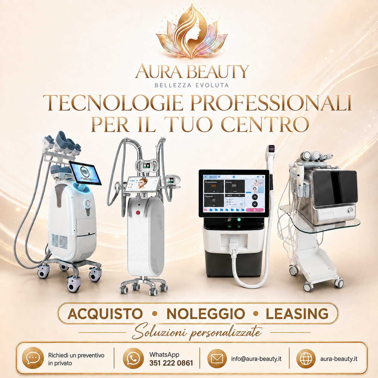 Aura Beauty: tecnologie professionali disponibili per acquisto, noleggio e leasing